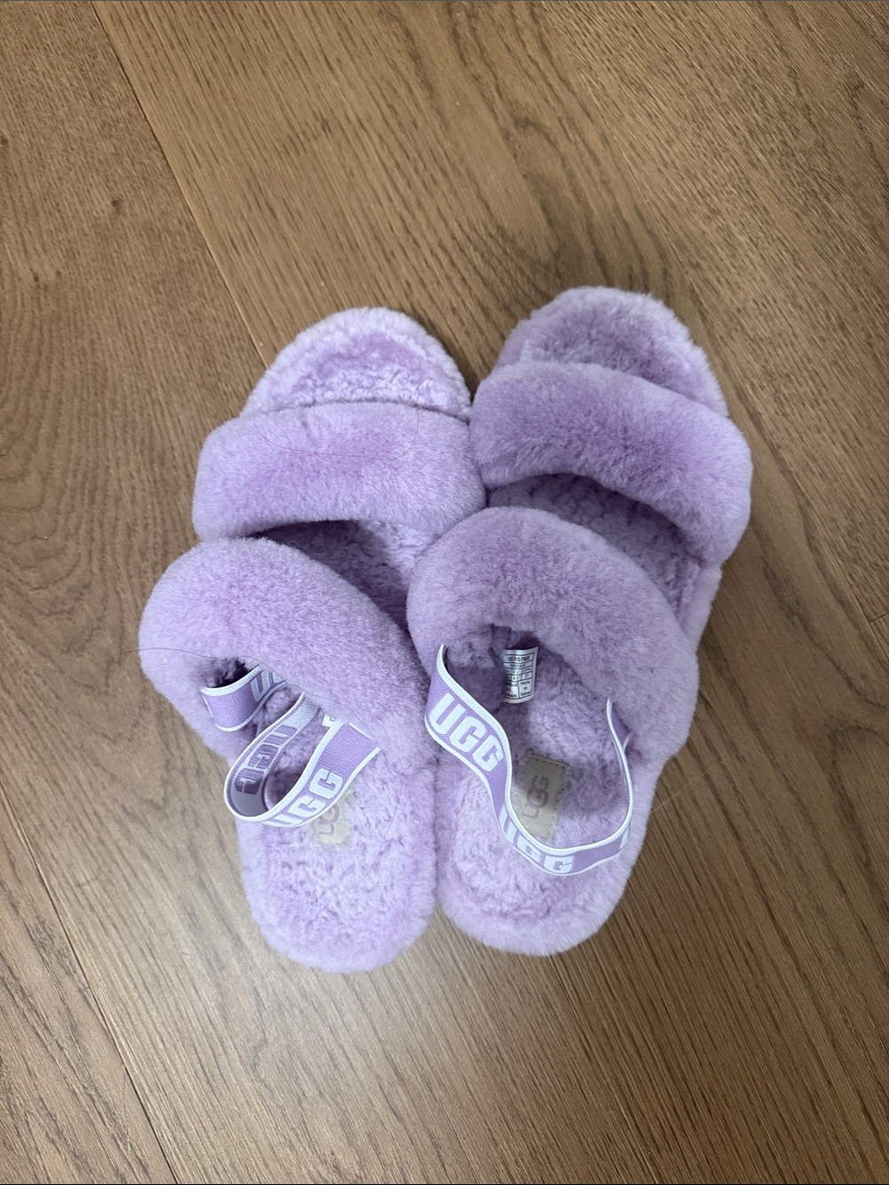 UGG Kids Lavender Plush Slide Sandals with Branded Elastic Strap